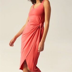 Beyond Yoga Intrigue Midi Dress | Coral | Size XL| Wrap Front